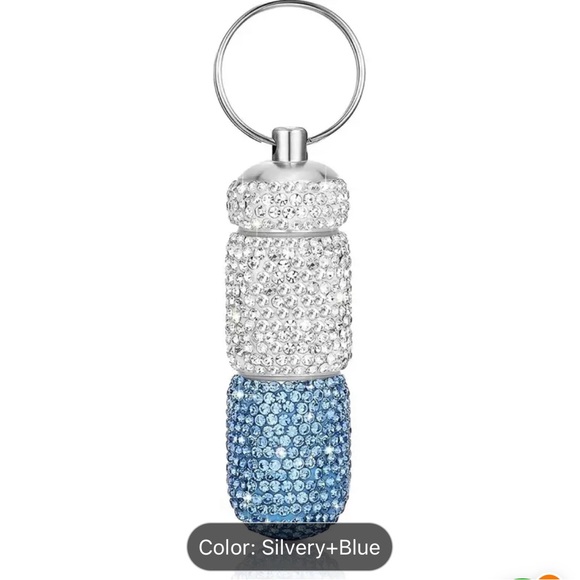 Portable Bling Keychain Pill Box 2 Compartments Small Travel Pill Case - Picture 2 of 10